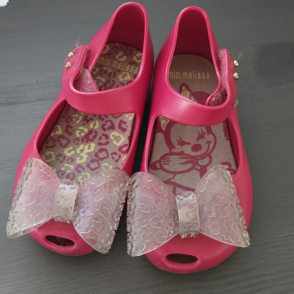 Mini Melissa x Minnie Mouse Pink Disney Jelly Maryjane Bow Toddler Shoes Size 8